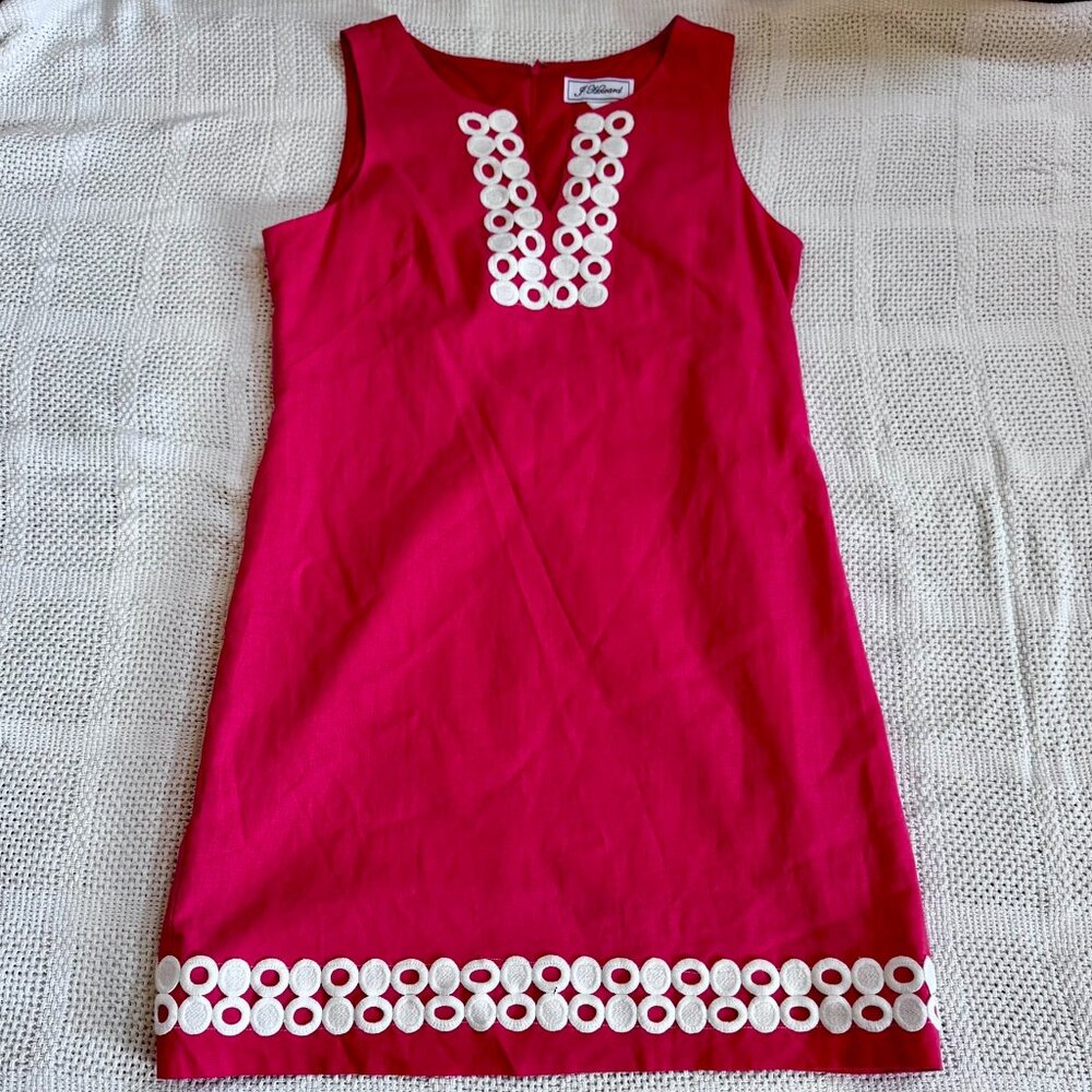 J. Howard Linen Blend Sheath Dress 14 • Peach / Coral • Bold Applique • Lined